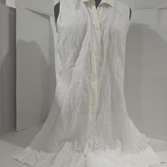 Herman Geist women's cream blouse. sleeveless button front top shirt size L. - Picture 7 of 13